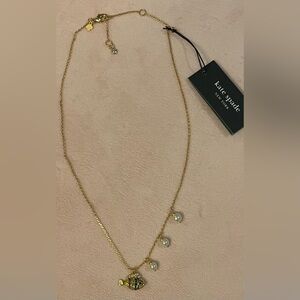 Kate Spade Gold Necklace with Multicolored Fish and Pearl Accents new with tag